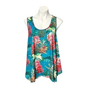 Blue Mood Tropical Print Tank Top Size 1X